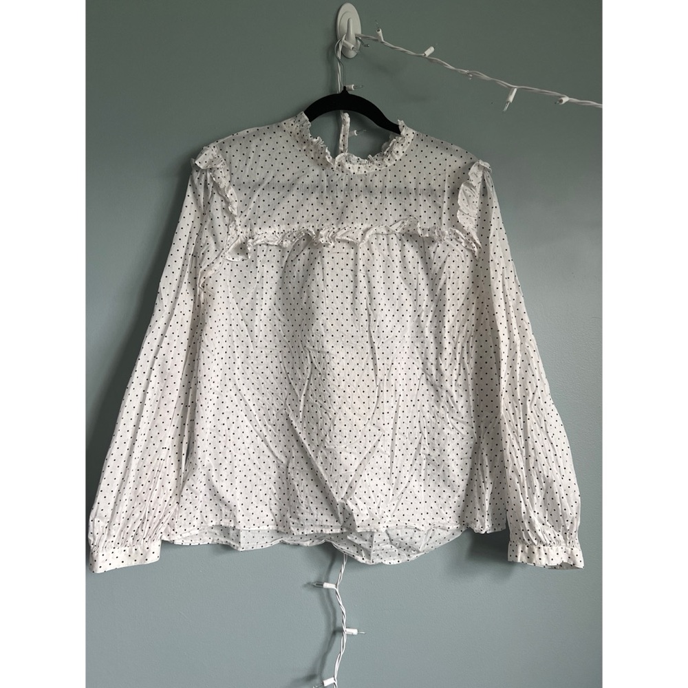 Madewell White and Black Polka Dot Blouse